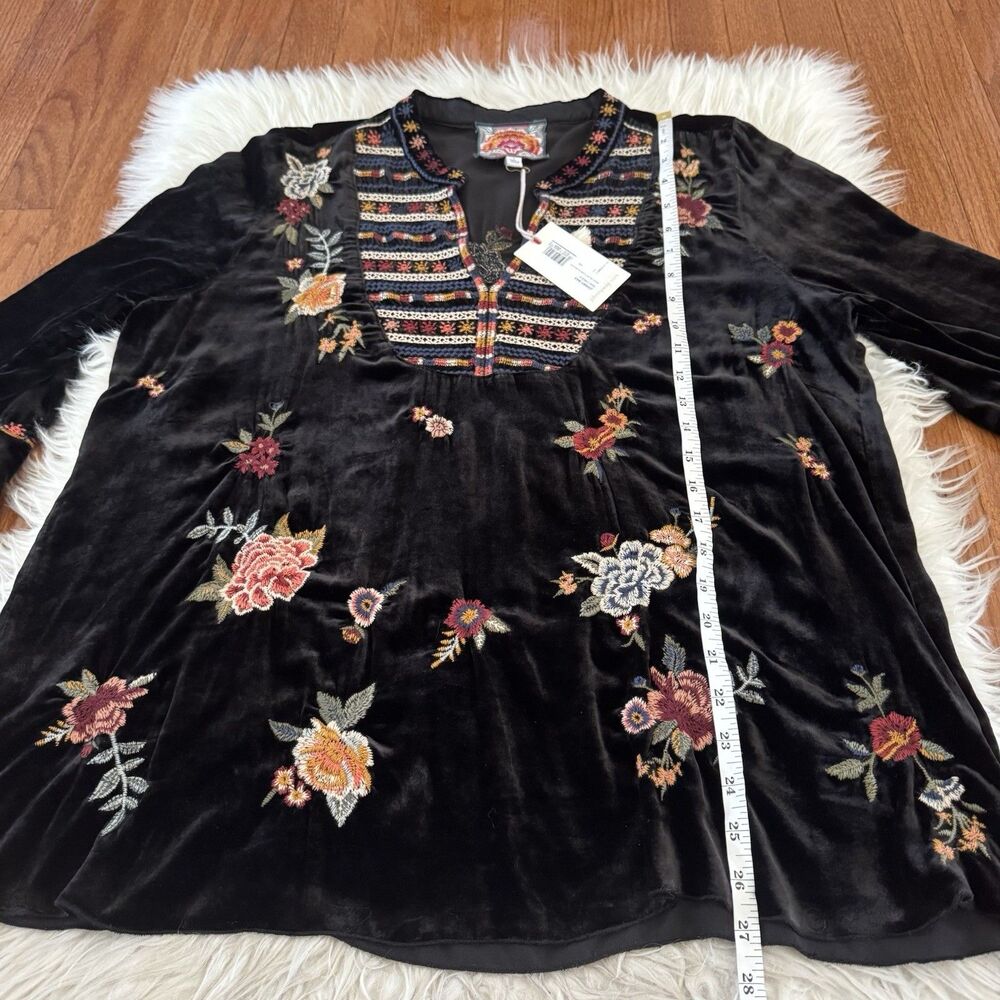 Johnny Was Sisilia Floral Embroidered Velvet Peasant Blouse Large Silk Boho NWT - Picture 11 of 12